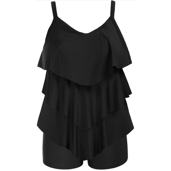 Hanna Nikole 2 Piece Tankini Ruffle Flounce Top High Waist Bottom plus size 16W - Picture 5 of 16